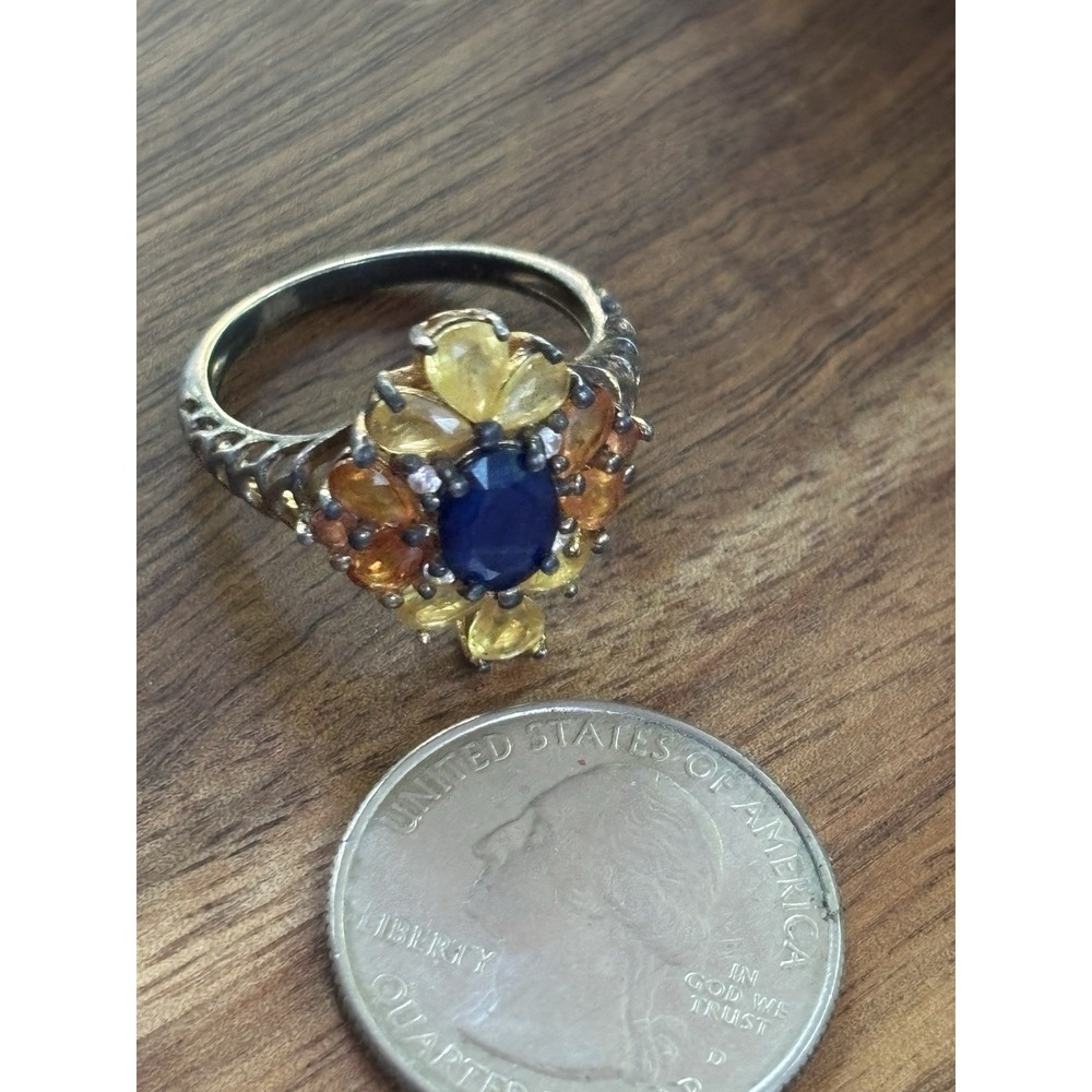 Estate, Sterling Silver Multi Color Sapphire Ring, Size 9